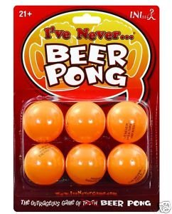 Beer Pong Balls, 6 Pack, Orange, with Funny I've Never Sayings