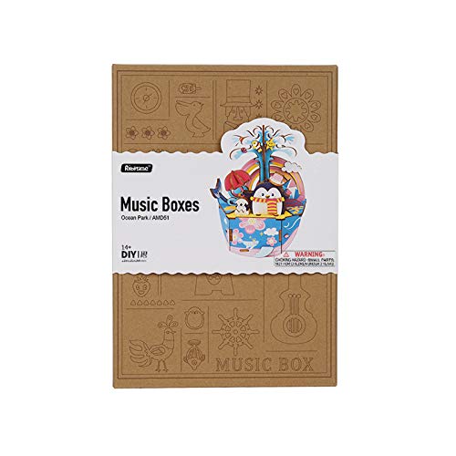 ROBOTIME DIY Music Box Kit 3D Wooden Puzzle Mechanical Toys Rotating Model Kits to Build Perfect Birthday (Ocean Park)