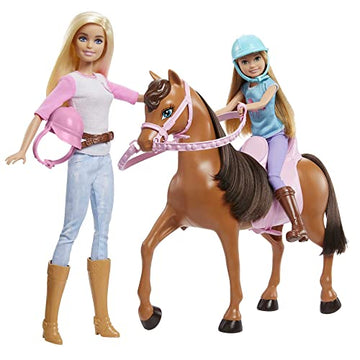 Barbie - Stacie Sisters on Horse Playset with Horse and Saddle of 2, with Riding Suits, Toy and Gift for Children 3+ Years, GXD65.