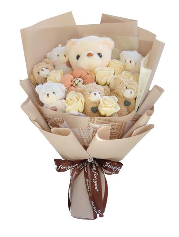 BBLION Cute Bear Bouquet - Handmade Plush Bear Bouquet with Cute Soap Flower for Any Occasions, Birthday, Bridal Shower, Graduation etc. (6 Little