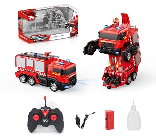 Odyssey Toys Blazin Moto 2 RC Transforming Fire Truck Robot with Water Pump, LED Lights, Rechargeable Battery, Remote Control Firefighter Toy for Kids