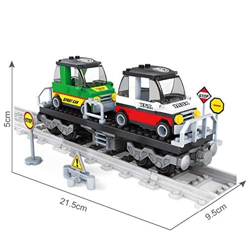 General Jim’s Railway Flatbed Train Car with Cars Building Block Set, 186 Pieces, Brick Built Cargo Rail Transport Model, Compatible with L Scale