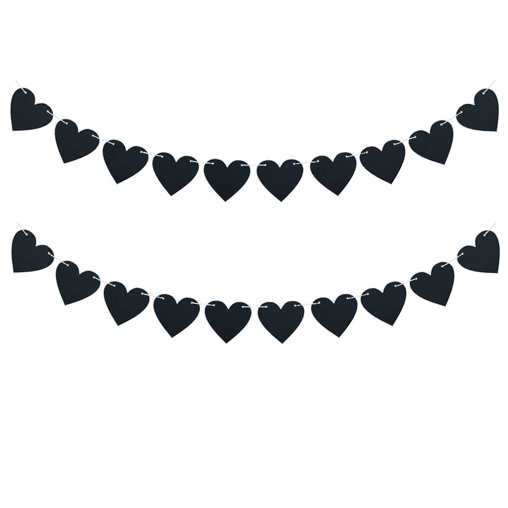 FAZHBARY 2 Pack Black Felt Heart Garland Banner for Valentines Banner Gothic Decor Farewell Wedding Anniversary Party Decorations