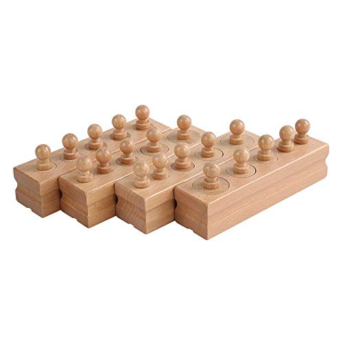 Adena Montessori Wooden Small Cylinders Block, Knobbed Cylinder Socket, Sensorial Educational Tools Preschool Early Learning Toys for Kids, Set of 4