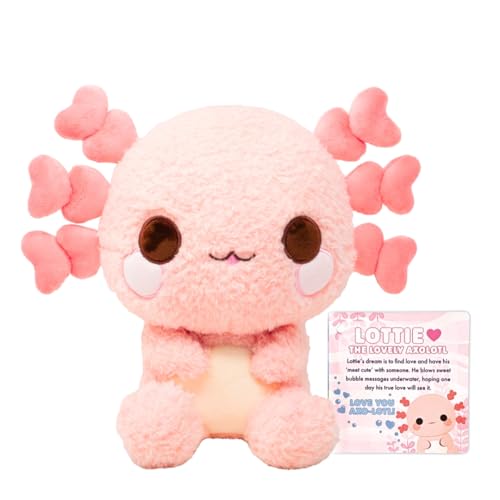 Cuddle Barn PlushGoals - Lottie the Lovely Axolotl Plush | Pink Kawaii Plushy w/Hearts for Girls, Teens, Adults | Cute Chibi Axolotls Toy Plushies