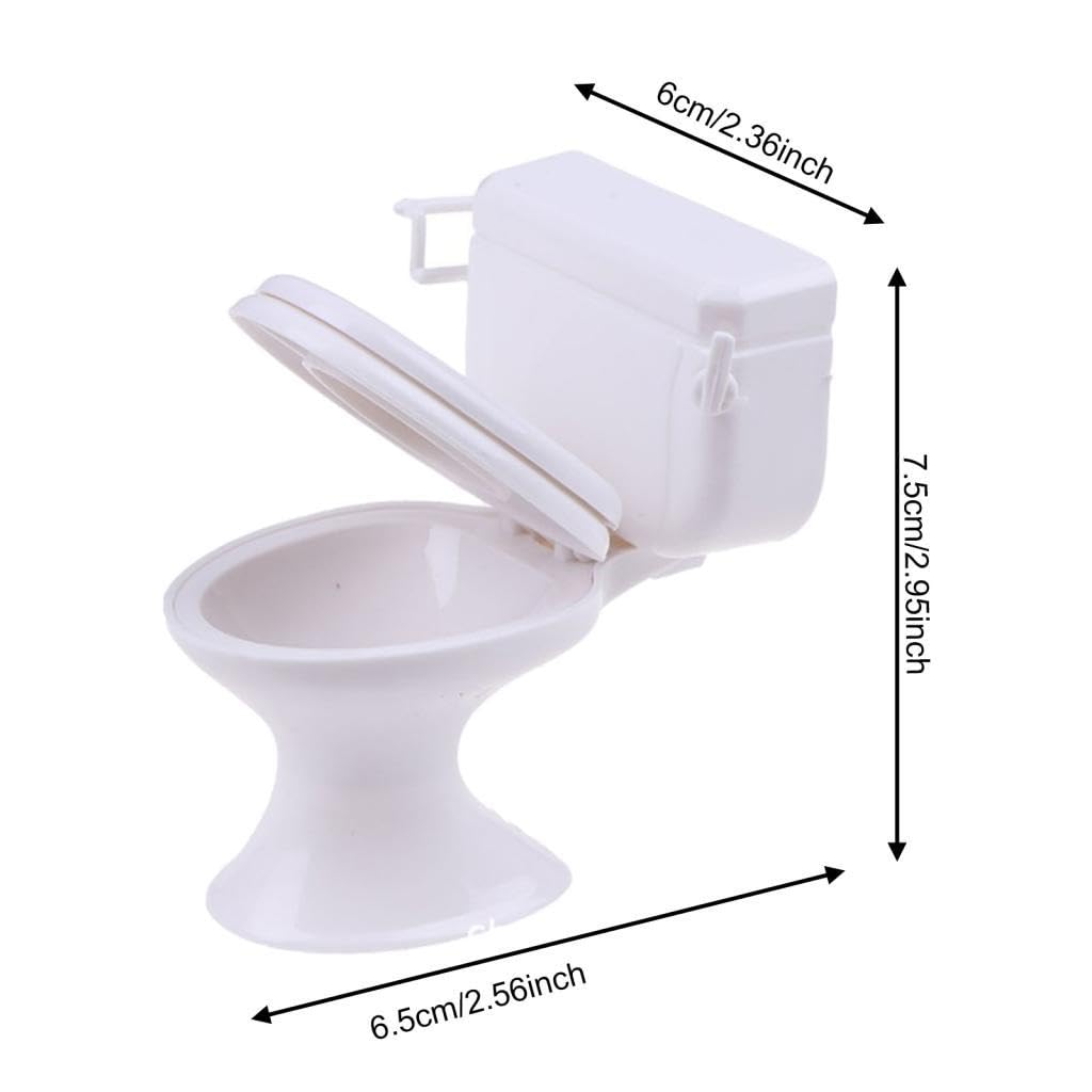 Almencla White Dollhouse Furniture Model Bathroom Toilet Miniature Toy for Doll