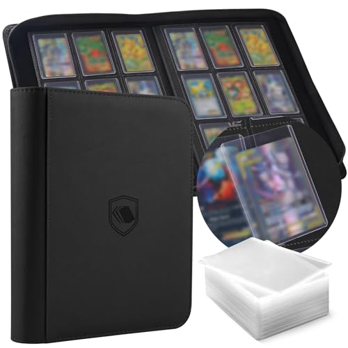 Toploader Binder, Holds 360 Toploader, 100 Toploaders INCLUDED, 9-Pocket PU Cover Top Loader Binder for 3" x 4" Rigid Toploaders, Ringless