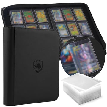 Toploader Binder, Holds 360 Toploader, 100 Toploaders INCLUDED, 9-Pocket PU Cover Top Loader Binder for 3" x 4" Rigid Toploaders, Ringless