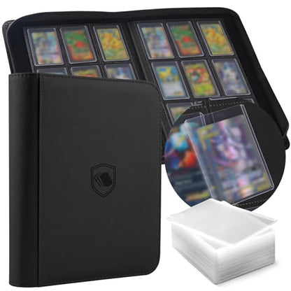 Toploader Binder, Holds 360 Toploader, 100 Toploaders INCLUDED, 9-Pocket PU Cover Top Loader Binder for 3" x 4" Rigid Toploaders, Ringless