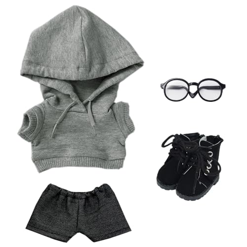 niannyyhouse Loose Solid Hoodie Jeans Glasses Tall Leather Shoes 10cm 15cm 20cm Plush Doll Clothes Soft Stuffed Plush Toy Dress Up Accessories (a9