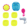 Mattel Replacement Barbie Size Foot Bath, Hair Brush and Dryer, Popcorn in Bowl and 4 Plates for Barbie Malibu Dollhouse Playset - FXG57, Yellow,