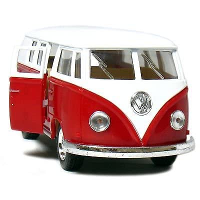 KiNSMART 1962 Volkswagen Classic Bus 1:32 Scale 5" Die Cast Metal Model Toy Van Pullback Acation (4 Set)