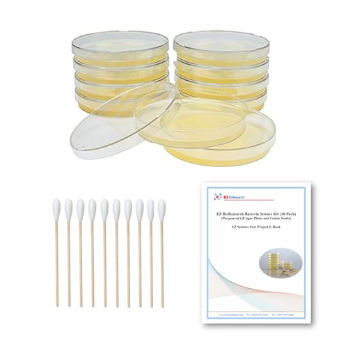 EZ BioResearch Bacteria Science Kit (IV): Top Science Fair Project Kit. Prepoured LB-Agar Plates And Cotton Swabs. Exclusive Free Science Fair Project