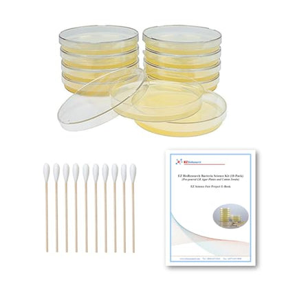 EZ BioResearch Bacteria Science Kit (IV): Top Science Fair Project Kit. Prepoured LB-Agar Plates And Cotton Swabs. Exclusive Free Science Fair Project