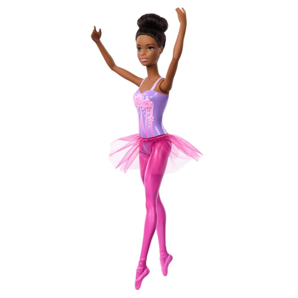 Barbie Ballerina Doll, Brunette Fashion Doll Wearing Purple Removable Tutu, Posed with Ballet Arms & “en Pointe” Toe Shoes
