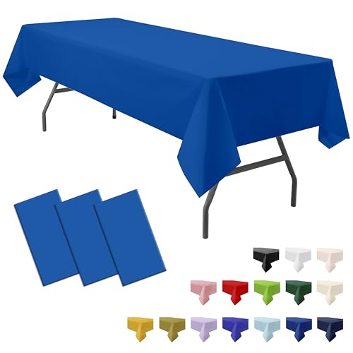 PartiPallete 3-Pack Premium Plastic Dark Royal Blue Tablecloth Disposable 54" x 108" Rectangle Table Cover PEVA Party Sapphire Ocean Blue Table Cloths