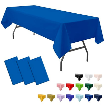 PartiPallete 3-Pack Premium Plastic Dark Royal Blue Tablecloth Disposable 54" x 108" Rectangle Table Cover PEVA Party Sapphire Ocean Blue Table Cloths