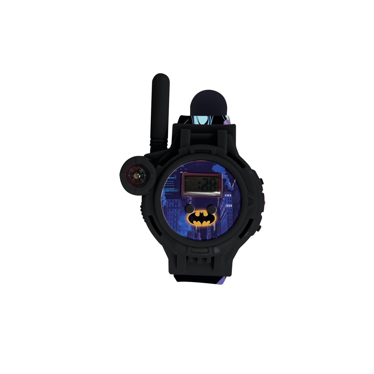 LEXiBOOK, Batman, Walkie-Talkie Watches, 2 Pieces, Range up to 200m, Flashlight, Compass, Rechargeable, Black/Green and Blue/Red, DMWTW1BAT