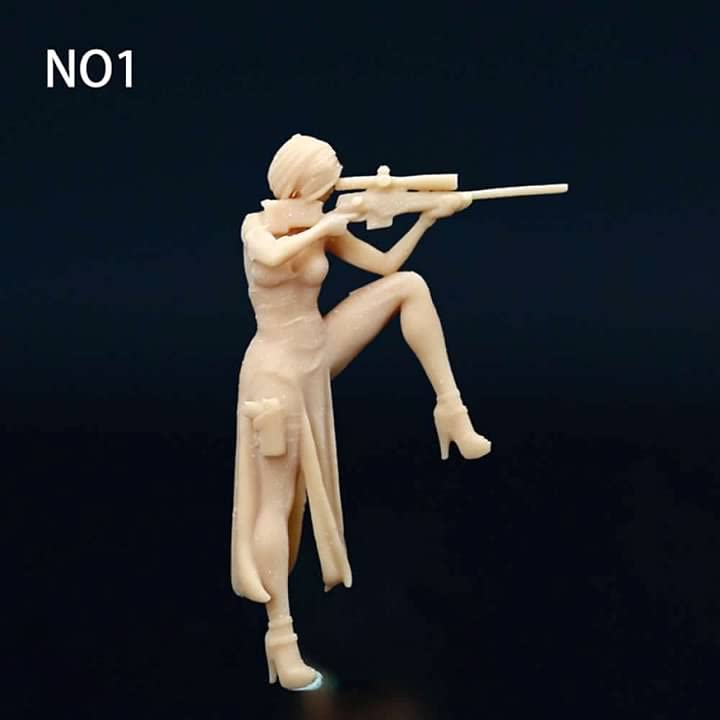 ZEDACA 1/64 Beautiful Killer Sniper Rifle Miniature Sand Table Villain Scene White Need to Be Colored by Yourself-Style1