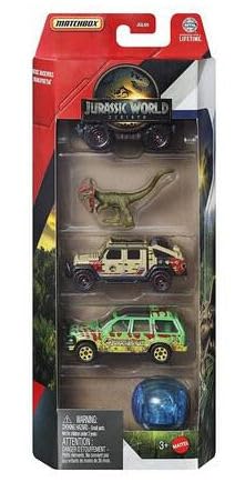 Jurassic World Matchbox Dinosaur Vehicle Collection, Die-Cast Cars and Figures 5 Packs, Bundle of 4, 20 Vehicles, JGL60-956B