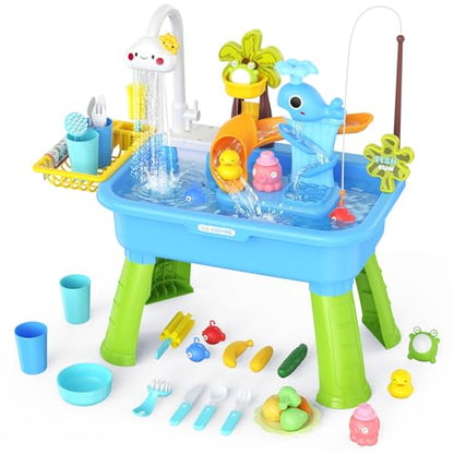 GGRH 2026 Upgraded Water Table for Toddlers 1-3 - Outdoor Toys for Kids Ages 4-8 with Pump, Summer Outside Sensory Activity Pool Toys, Kitchen Play