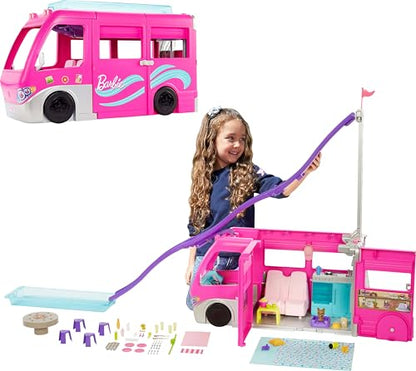 Barbie Camper, Doll Playset with 60 Accessories, 30-Inch-Slide and 7 Play Areas, Dream Camper (Amazon Exclusive)