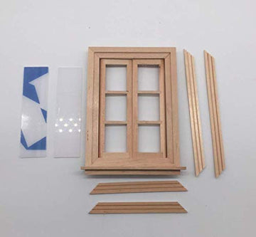 1:12 Scale Dollhouse Miniature Wood Window Frame Double Hung 6 Panel Glass Frames; Width 9.2cm, Height 13.5cm