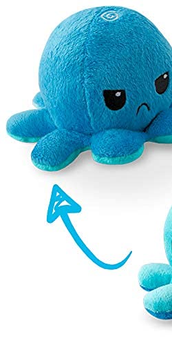 TeeTurtle Reversible Octopus Plushie 4-Inch Angry Light + Dark Blue Two-Sided Flip Plush Toy with Embroidered Details - Cute Mini Collectible Plush