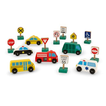 Melissa & Doug Wooden Vehicles and Traffic Signs with 6 Cars and 9 Signs