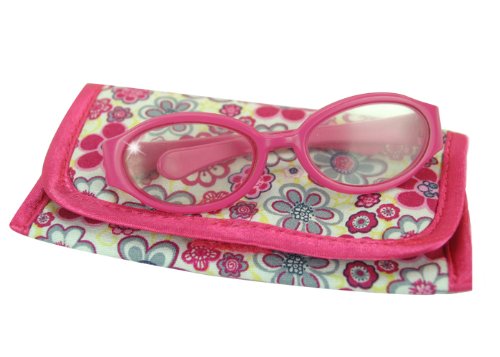 Sophia's Hot Pink Doll Eyeglasses with Plastic Oval Frame & Flower Print Fabric Case Accessory 2 Piece Set for 18" Dolls, Hot Pink