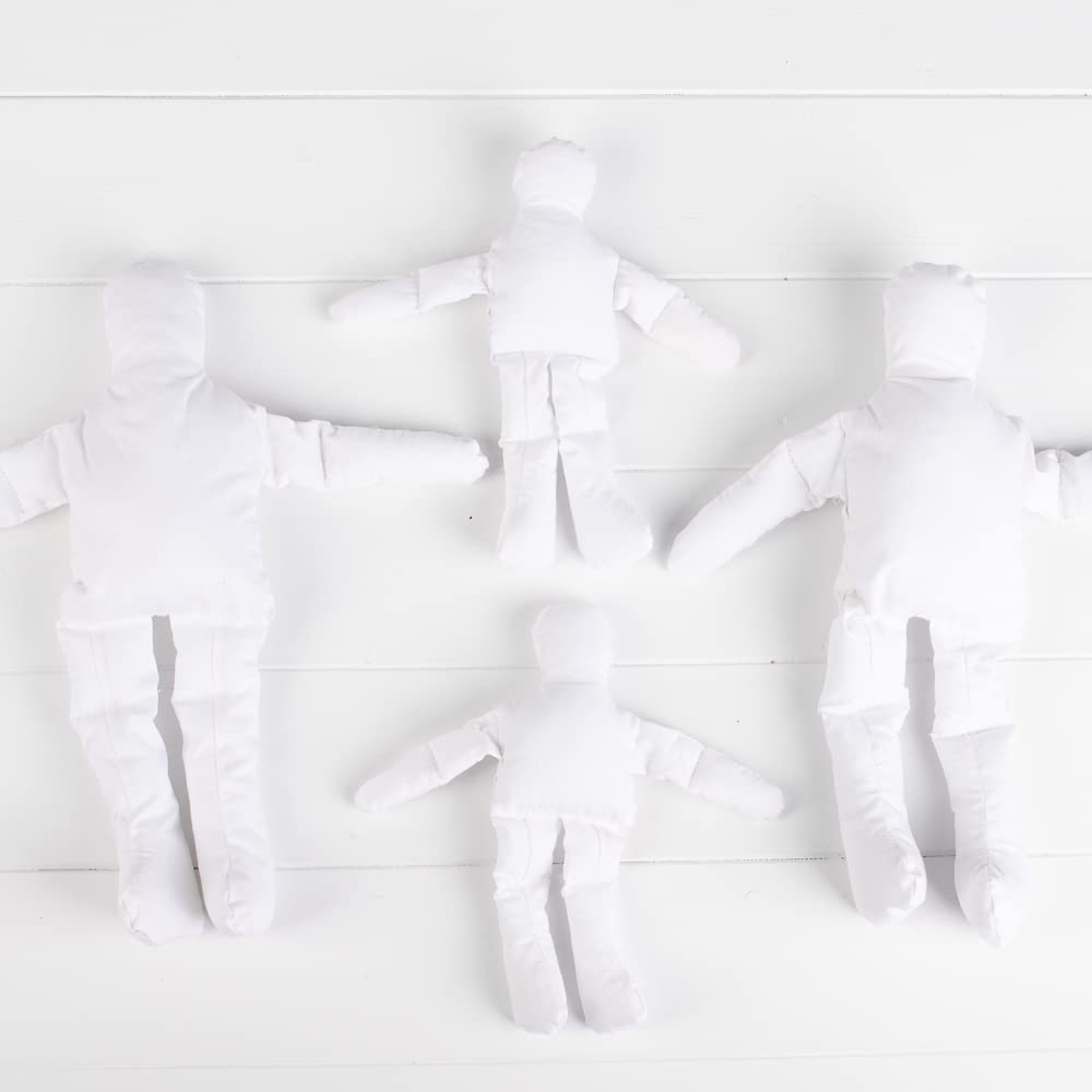 Factory Direct Craft Group of 4 Cloth Doll Body Blank Models - Pre-Stuffed Natural Muslin Doll Bodies for Making Therapy Reiki Energy Dolls, Angels