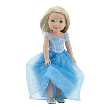 Emily Rose 14 & 14.5 Inch Doll Sparkling Blue Princess Dress Fairytale Ballgown & Slipper Shoes | USA Brand | Magical Outfit for Hard-Bodied Dolls |