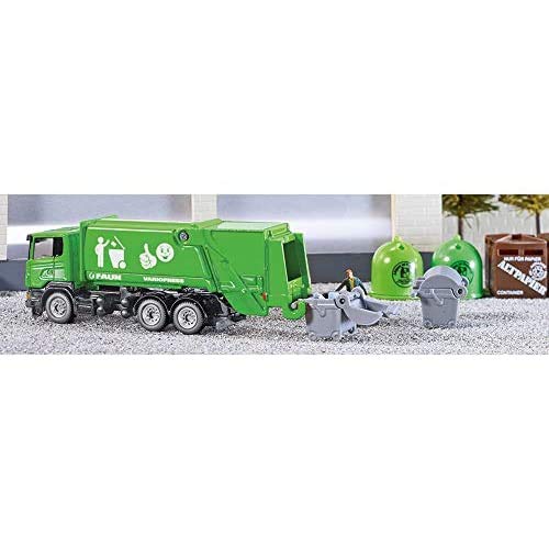 Siku 1890, Bin Lorry, 1:87, Metal/Plastic, Green, Tiltable Collecting Area, Large Accessory Waste bin