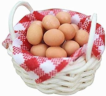 EatingBiting 1:12 Scale 1/12 mini Furniture minihouse Miniature Egg Basket with Red Plaid Cloth and 12 Resin Eggs DIY Scene Home Furniture Craft
