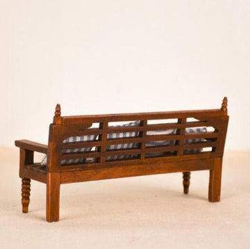 EatingBiting Dollhouse Miniature Doll Bench Couch Sofa with Cushions, 1:12 Dollhouse Miniature Furniture Sofa Wooden Recliner Chair Vintage Sofa