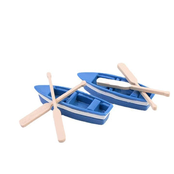Haohaiblooms 2 Pieces Mini Blue Rowboat Figurines Set - Resin Canoe with Oars for Fairy Garden, DIY Dollhouse Decoration, Cake Toppers, Moss