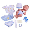 8 piece Layette Baby Doll Gift Set | JC Toys - La Newborn Nursery | 14" Life-Like Smiling Doll w/ Accessories | Blue | Ages 2+
