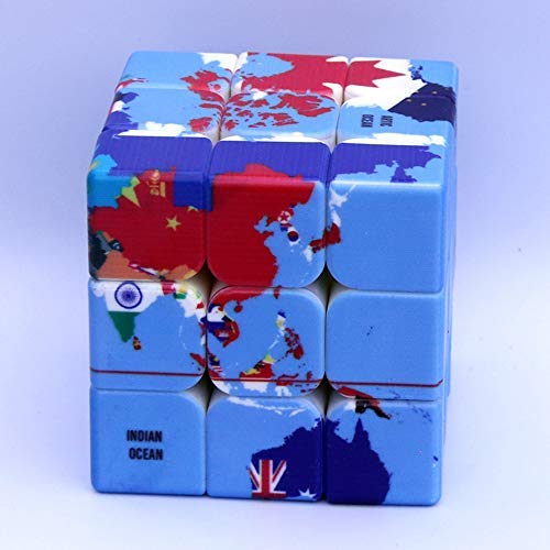 World Map Design Magic Cube,3x3 Geography Learning Puzzle Toy