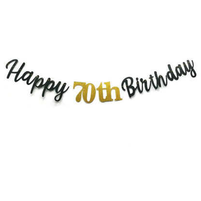 Glitter Happy 70th Birthday Banner Double Sized Glitter Paper 70 Birthday Sign Banner - Cheers to 70 Years Birthday Party Bunting Decorations Black