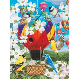 Bits and Pieces - Fancy Fliers Jigsaw Puzzle for Adults - Colorful Birds and Hot Air Balloon Scene by William Vanderdasson (500 Piece Puzzle)
