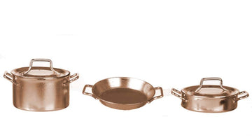 Town Square Miniatures Dolls House Copper Saucepan Pans Pots Set Miniature Kitchen Cookware Accessory