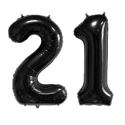 40 Inch Number Balloons 12/21 Black Big Giant Jumbo Number Foil Mylar Balloons for 12th/21th Birthday Party Supplies Anniversary Events