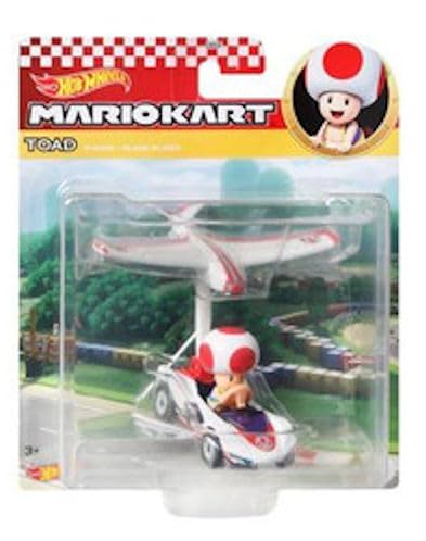 Hot Wheels Mario Kart Character Gliders -Bundle of 4: Bowser, Light?Blue Yoshi, Mario & Toad | Die?Cast Figures with Glider Attachments | Display