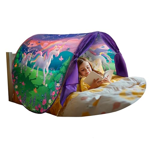 Dream Tents Twin Bed Tent for Kids, Unicorn Glow-in-the-Dark Pop Up Canopy