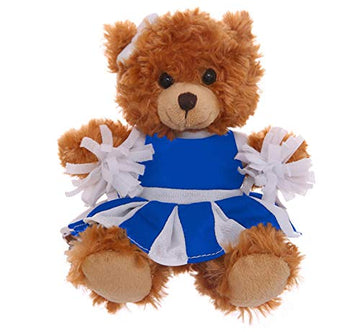 Plushland Mocha Cheer Bear 6 Inches, Stuffed Animal Personalized Gift - Custom Text on Outfit (Royal Blue)