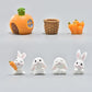 CCUUHJ 7 Pcs Bunny Kit Resin Miniature Figurines Fairy Garden Accessories,Mini Straw Basket Carraot Figures Rabbit Ornaments for Easter Egg Fillers