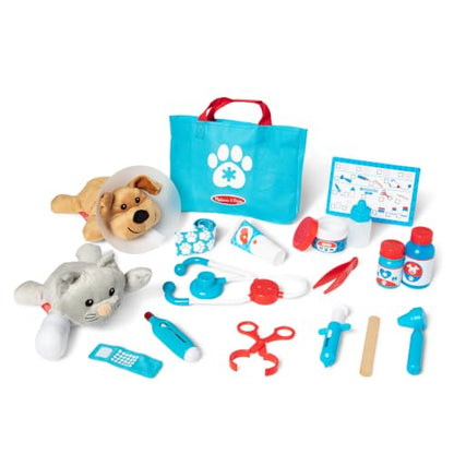 Melissa & Doug Examine and Treat Pet Vet Play Set, 24-Piece Animal Doctor Playset with Dog & Cat Plushies, Pet Doctor Kit & Accessories, Preschool