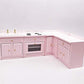 EatingBiting 1:12 Dollhouse Miniature Furniture Kitchen Wooden Pink Combination Cabinet Sink Counters 1/12 Scale Dollhouse Miniature Furniture Deluxe