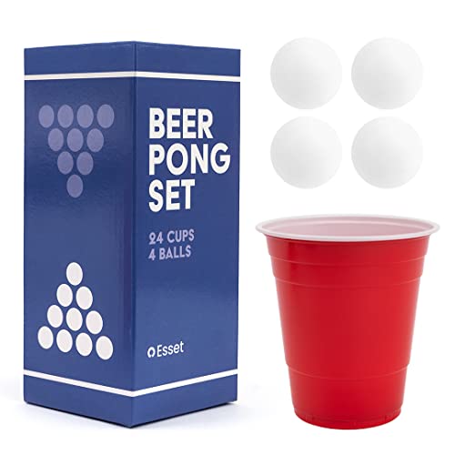 BayView Games Beer Pong Set - 24 Reusable Cups & 4 Durable Pong Balls | America’s #1 Party Game, Outdoor Events & Gifts for Friends & Family