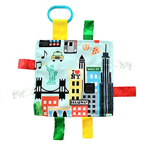 Baby Jack & Co 8x8” Learning Lovey NYC New York Tag Toys for Babies - Baby Crinkle Toys - Soft & Safe - Learn USA Cities and Shapes - Ideal Baby Toy